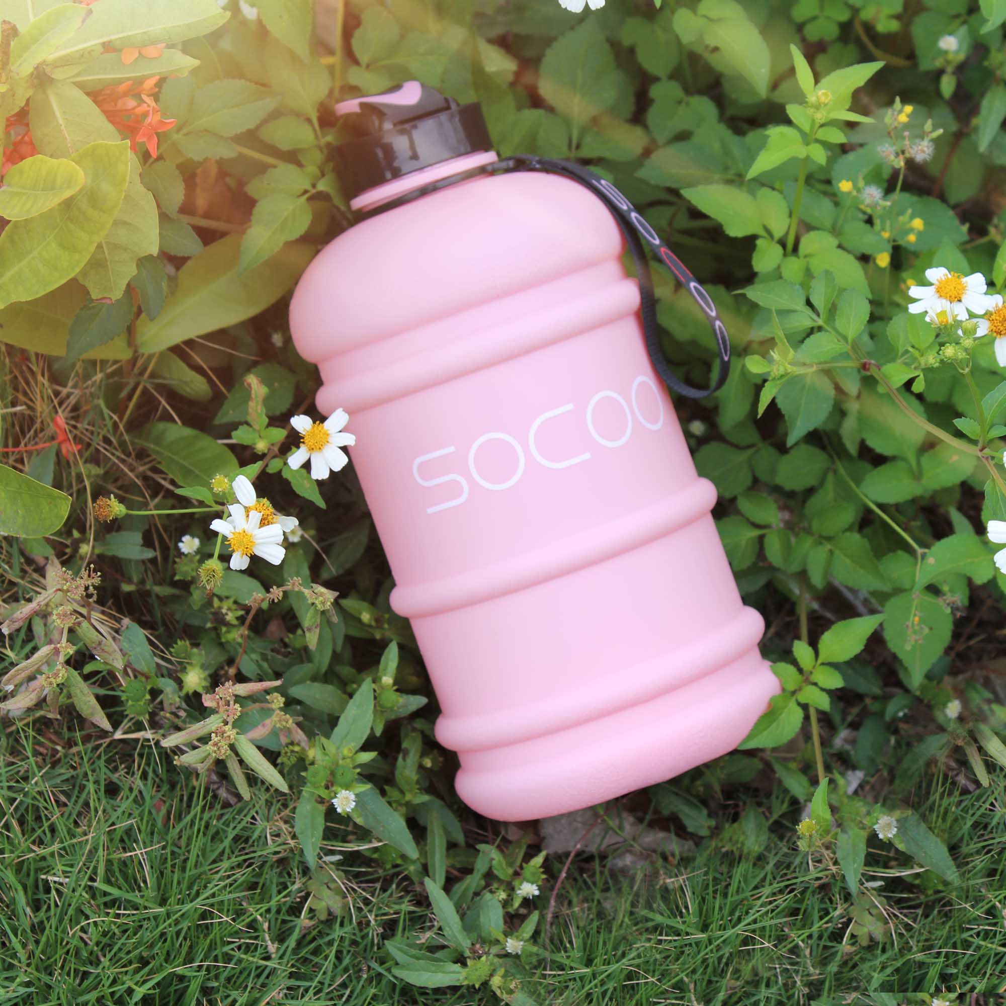 SOCOO Square Gallon Water Bottle pink with Time Marker water jug