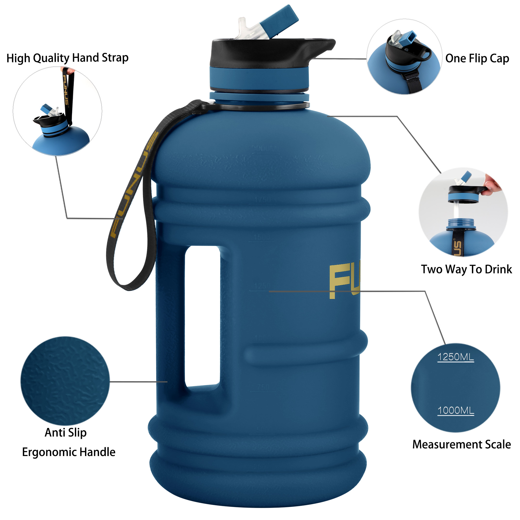 FUNUS Half Gallon Water Bottle BPA Free Big Water Bottle with Straw  Leakproof Water Bottle Jug for Men Women Fitness Sports Gym Outdoor Workout
