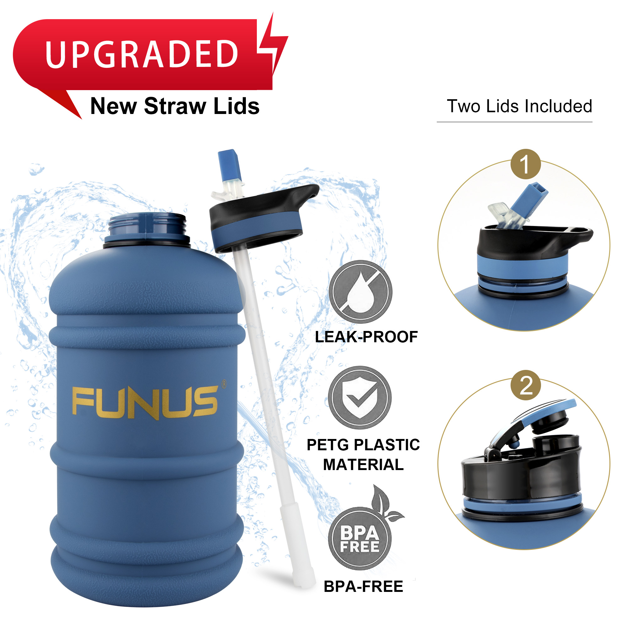 FUNUS Big Water Bottle BPA Free Half Gallon Water Bottle Jug