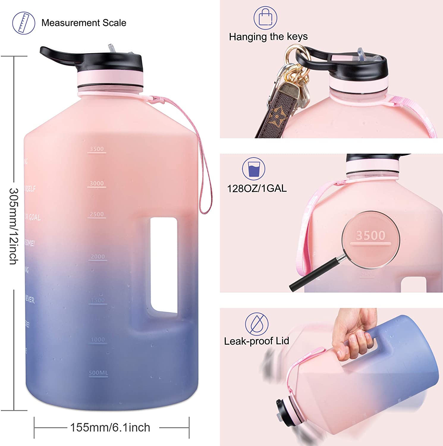 YUANLE 1 Liter Water Bottle Clear Plastic Water Bottle, Large Capacity  Water Bottle, Lightweight and Leak-Proof Suitable for Work, Gym, Travel,  Sports