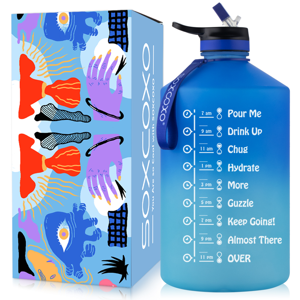 SOXCOXO Half Gallon Motivational Water Bottle with Time Time Maker,BPA Free  Large Water jug with Handle Reusable Leak Proof Water Bottle for Sport Gym